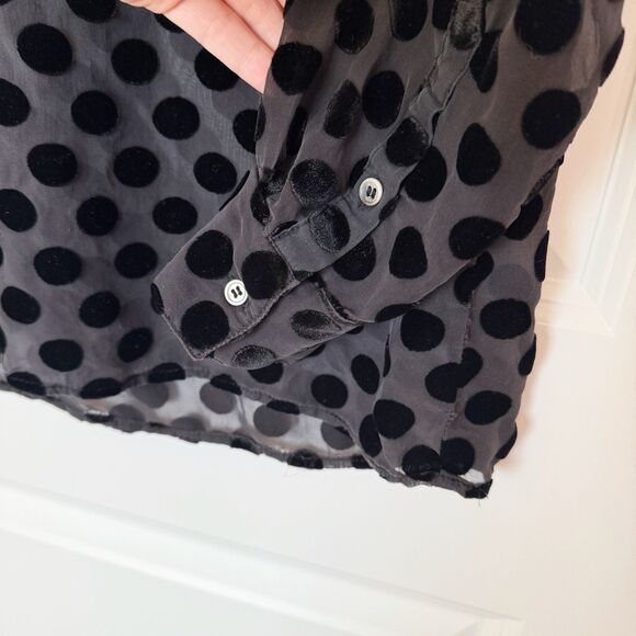 Joe Fresh Womens Velvet Burnout Polka Dot Top Size Medium Office Professional - Picture 3 of 6